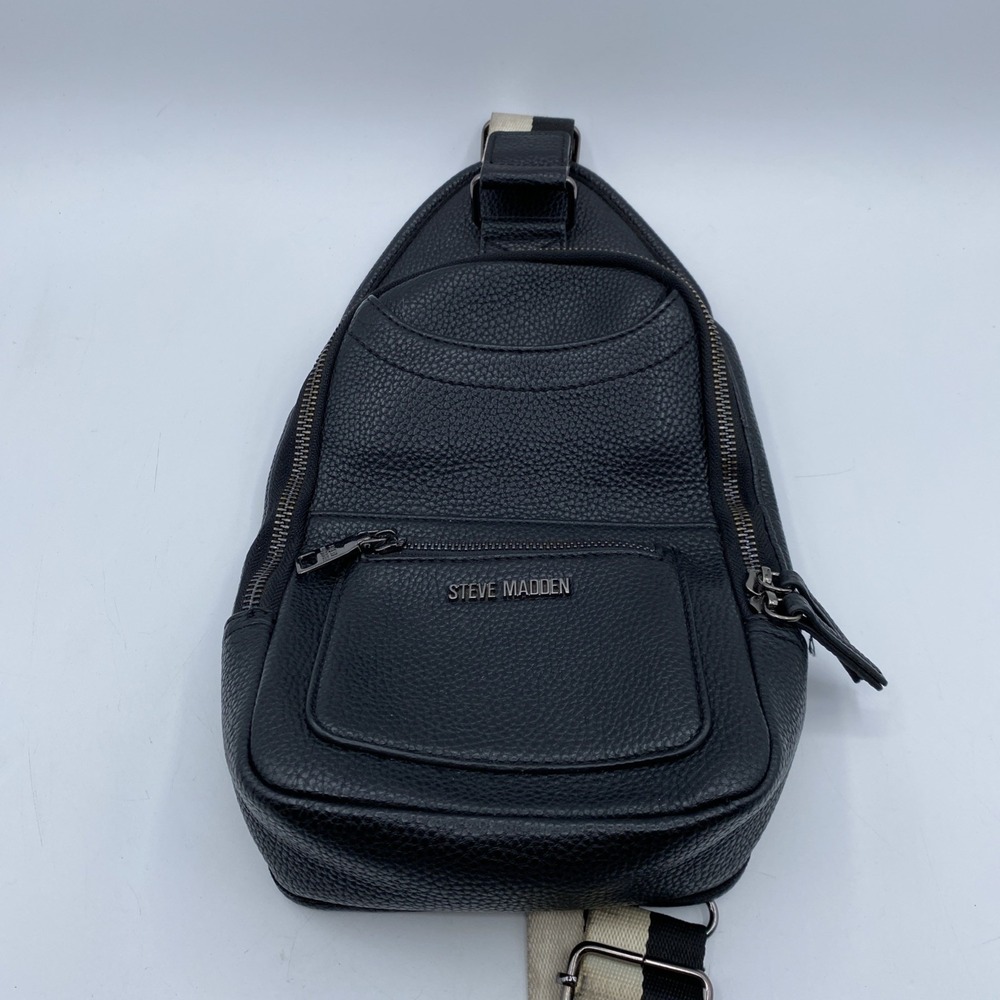 Steve Madden Sling Backpack Crossbody Mini Purse Black Pebbled Faux Leather